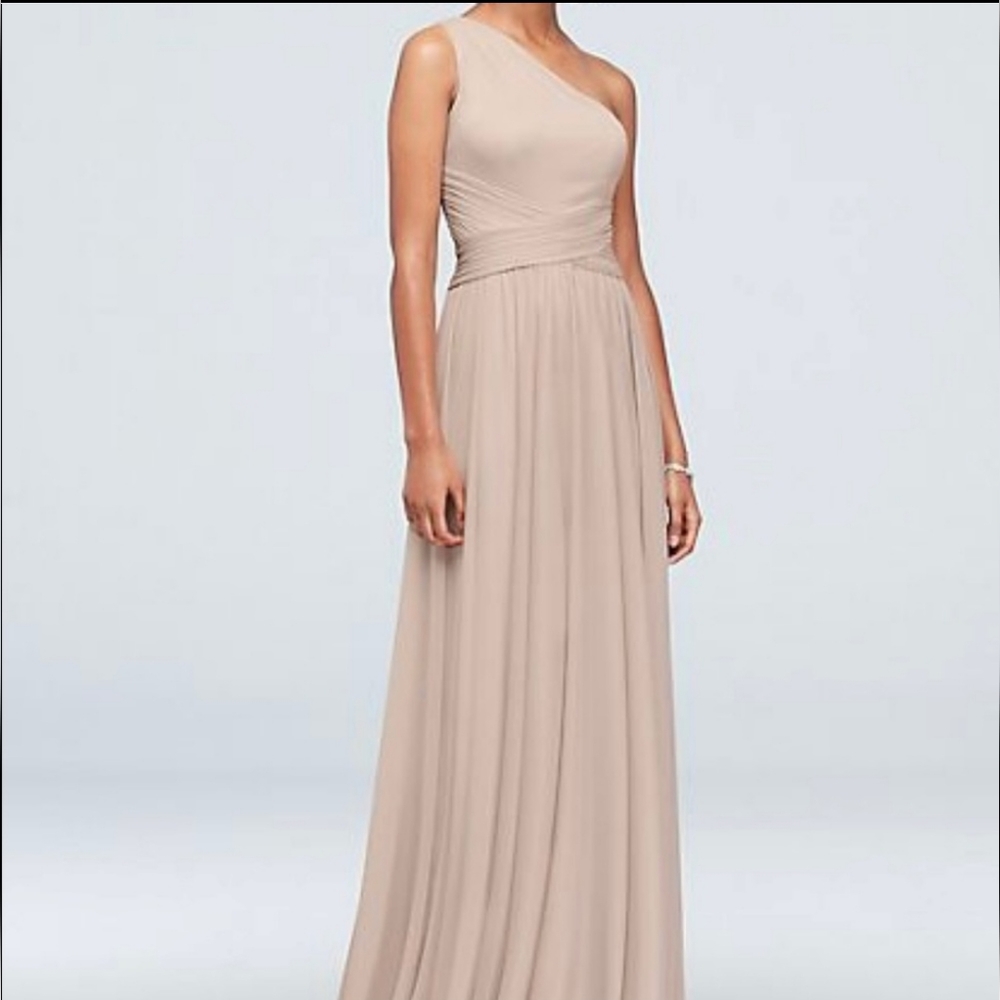 David's Bridal One Shoulder Mesh Bridesmaid Dress